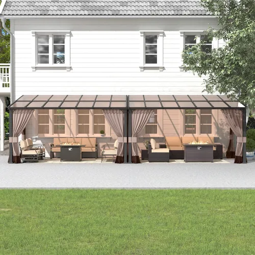 Miniatura 16 de Gotland Gazebo de 10 pies x 12 pies inclinado a la glorieta, gazebo 3 en 1 para exteriores con techo inclinado, kiosco montado en la pared