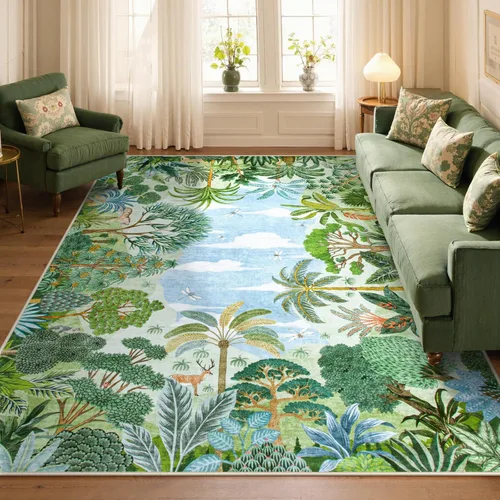 Miniatura 9 de Lahome Alfombra de Otoño Selva 5 x 7 pies para sala de estar y dormitorio, lavable a máquina, alfombra suave de atardecer para niños para sala