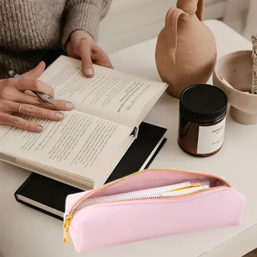 Miniatura 3 de Oyachic Estuche para lápices de piel sintética, bolsa de maquillaje cosmética, bolsa pequeña para bolígrafos, caja de almacenamiento con cremallera