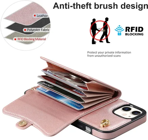 Miniatura 2 de Funda para iPhone 13 de 6.1 pulgadas, bolso cruzado con correa de hombro, funda protectora de moda para iPhone 13 (oro rosa)