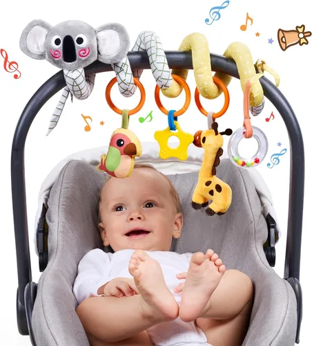 TUMAMA - Juguetes en espiral para asiento de automóvil, juguetes para bebés de 0, 3, 6, 9, 12 meses, cochecito infantil, juguetes colgantes para