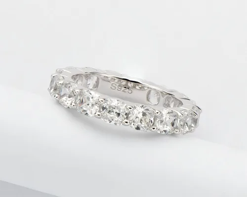 Miniatura 4 de Ainuoshi - Anillo de eternidad, anillo de plata de ley 925 para mujer, esmeralda, ovalada, radiante, redondo, corte cojín, de circonia cúbica