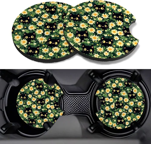 Miniatura 46 de Posavasos para automóvil, paquete de 2 posavasos para automóvil, 2.75 pulgadas, antideslizantes y absorbentes, para portavasos de automóvil