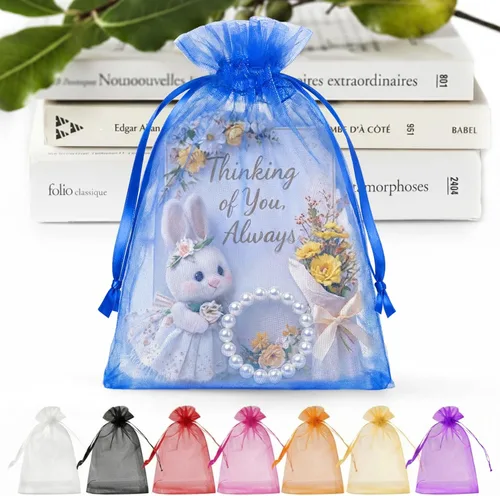 Miniatura 20 de ANZNKU 50 bolsas de organza dorada de alta calidad de 5 x 7 pulgadas, bolsas de malla con cordón, bolsa de regalo tamaño pequeño, bolsa de organza