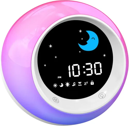 Reloj despertador para niños, entrenador de sueño infantil con luz nocturna, máquina de sonido de sueño y temporizador de sueño