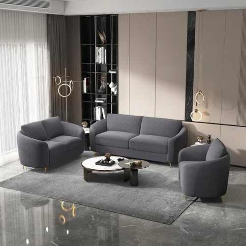 Miniatura 2 de Acme Muebles Yuina Sofá tapizado de tela y metal en gris y dorado