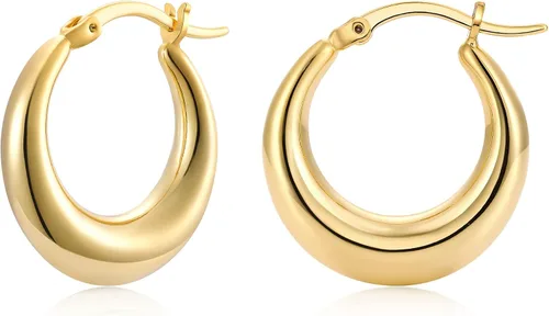 Chunky Gold Hoop Earrings for Women 14k Gold Plated Stainless Steel Thick Hoop Earrings Dainty Cute Hypoallergenic Earrings Minimalist Jewelry Gift