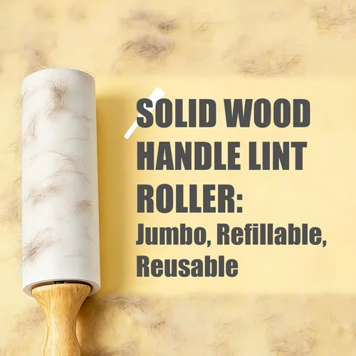 Miniatura 4 de IMMHABI Rodillo de pelusa con mango de madera, repuestos de 6.3 pulgadas, 4 rollos x 90 hojas con herramienta ajustable, removedor de pelo