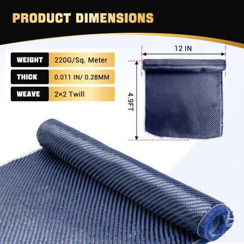 Miniatura 5 de BARTOO Rollo de tela de fibra de carbono de 4.9 pies x 12 pulgadas, 2 x 2 tejido de sarga de 3 k/7.76 oz, hoja de fibra de carbono de alta Azul