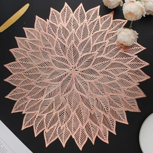 Juego de 8 manteles individuales, manteles individuales redondos calados con flores para mesa de comedor, manteles de mesa de vinilo prensado con