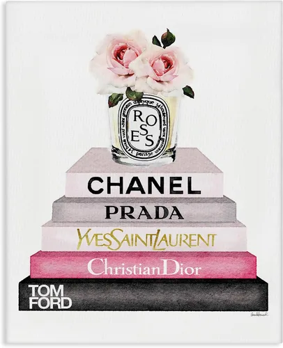 The Stupell Home Decor Collection Book Stack Fashion Candle Pink Rose
