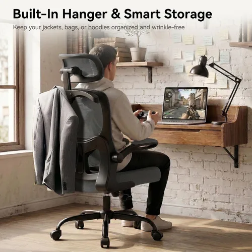 Miniatura 7 de AreShark Silla de Oficina Ergonómica con Soporte Lumbar Ajustable y Gancho para Cabezal, Silla de Malla Respirable de Respaldo Alto con Ruedas