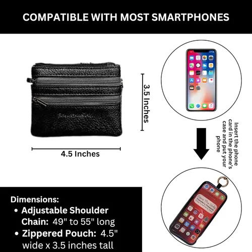 Miniatura 5 de Save the Girls Clip and Go - Cadena de metal para teléfono con bolsa (Gun Metal - Bolsa Negra) – Elegante cordón crossbody para teléfono con Cadena