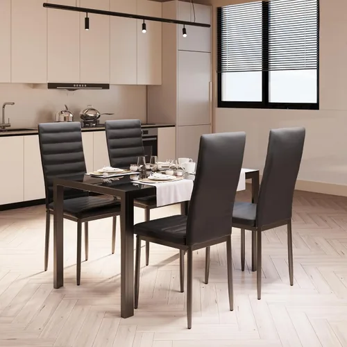 Miniatura 7 de Bealife Juego de mesa de comedor de cocina para 4, juego de mesa y sillas de vidrio templado de 5 piezas moderno para el hogar, cocina, sala de Negro