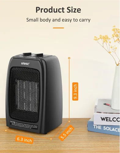 Miniatura 6 de shinic Calentador de espacio para uso en interiores, calentador de espacio de cerámica de 1500 W/900 W, calor rápido en 1s, protección contra