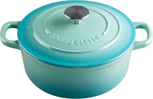 EDGING CASTING Horno holandés cubierto de hierro fundido esmaltado de 5.5 cuartos con doble asa para hornear pan, hornos holandeses con tapa, azul