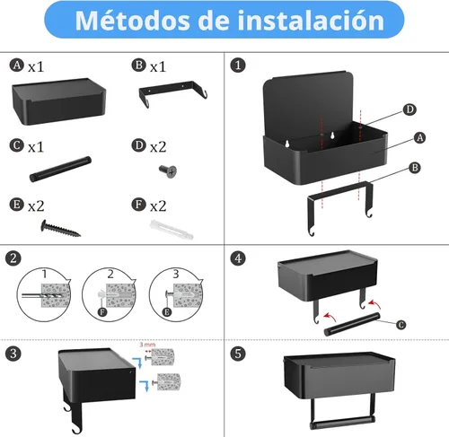 Miniatura 8 de JUYSON Soporte de papel higiénico con estante, dispensador de toallitas desechables para almacenamiento de toallitas de baño, mantiene tus toallitas