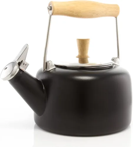 Miniatura 8 de Chantal SVEN - Tetera silbante esmaltada sobre acero con mango de madera natural, 1.4 cuartos de galón (negro 2)