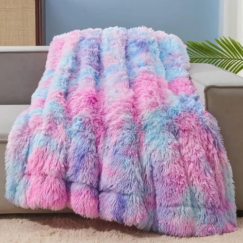 Miniatura 8 de GONAAP Manta de Tiro de Piel Sintética Mullida Tamaño Twin Rosa Claro Súper Suave Acogedora Felpa Mullida Lanuda para Sofá, Sillón o Cama