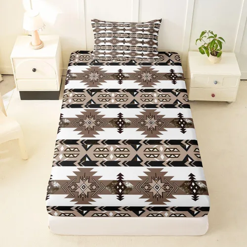 Miniatura 12 de Juego de ropa de cama de estilo bohemio occidental, tamaño individual, diseño de vaca atrapasueños, sábana bajera ajustable del suroeste, tribu