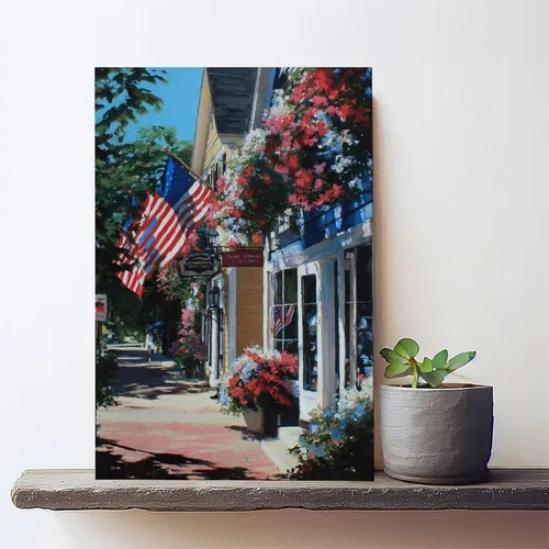 Miniatura 4 de JDBeehpy 1pcs Framed American Flag Wall Art Patriotic Poster Printing July 4th Patriotic Wall Decoration Street View Flower Painting Farmhouse