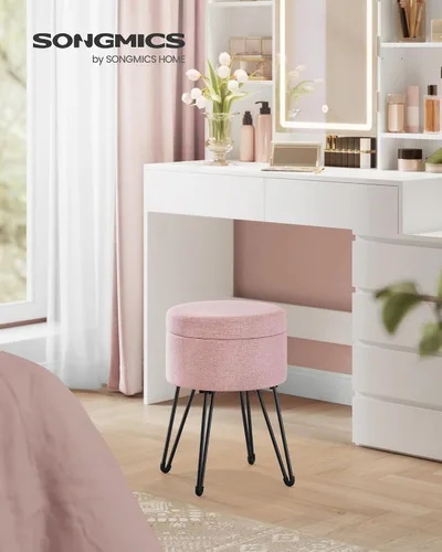Miniatura 2 de SONGMICS Taburete de tocador, taburete otomano pequeño con almacenamiento, silla de tocador, 15.4 de diámetro x 17.4 pulgadas, 4 patas de metal