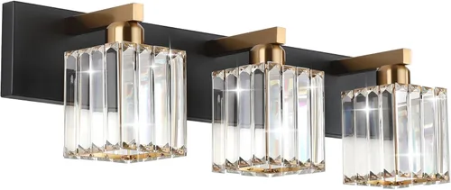 Miniatura 30 de Aipsun Accesorios de Luz Negros para Tocador de Baño Lámpara de Tocador Moderna de Cristal para Baño 4 Luces (Excluye Bombilla)