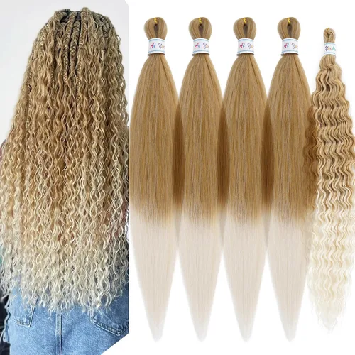 Miniatura 15 de Cabello para trenzar rizado ondulado negro 1B preestirado de onda oceánica profunda de ganchillo bohemio para trenzar de 16 pulgadas, 2 paquetes