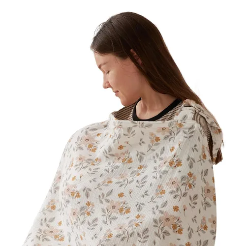Miniatura 12 de TILLYOU Funda de lactancia de muselina para lactancia materna, 100% algodón transpirable con cuello de arco para mujer, azul