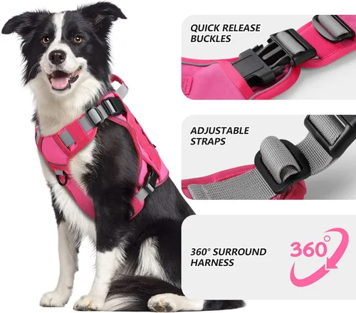 Miniatura 2 de WINGOIN Arnés Táctico Rosa para Perros Medianos, Arnés Resistente Sin Tirones con Asa, Chaleco Militar Reflectante Ajustable K9 para Mascotas