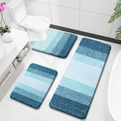 Miniatura 60 de OLANLY Juego de alfombras de baño de 3 piezas, alfombras de baño de microfibra suave y absorbente y alfombra de inodoro de contorno en forma de U