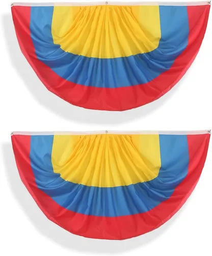 Bandera de abanico plisada colombiana de Colombia de 3 x 6 pies, 2 banderas de abanico plisadas para interiores y exteriores, decoraciones de porche