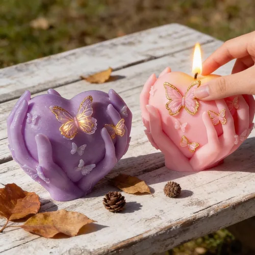 Miniatura 8 de Moldes de vela 3D de rosa y corazón, 2 moldes de silicona de San Valentín para jabones hechos a mano, regalos de velas, manualidades de resina, Mano