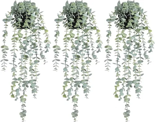 COCOBOO 3 piezas de Plantas Colgantes Falsas, Plantas Artificiales Colgantes Falsas en Maceta de Eucalipto para Pared, Habitación, Hogar, Patio,