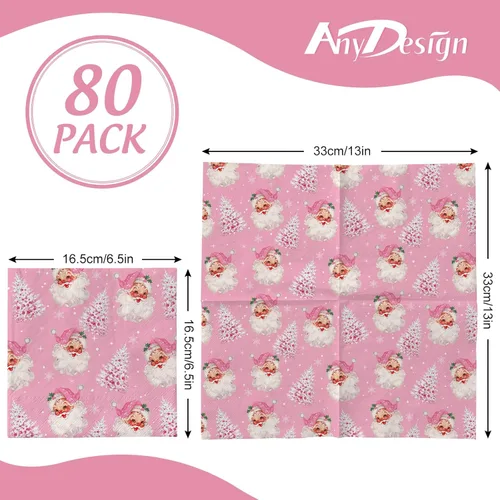 Miniatura 2 de Paquete de 80 servilletas desechables de Navidad de Papá Noel y árbol de Navidad, servilletas de papel de Navidad para Navidad, suministros de Santa