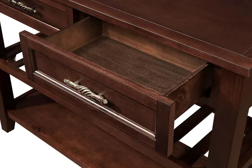 Miniatura 4 de RUNNA Mesa de sofá consola con 2 cajones de almacenamiento y estantes de 2 niveles, aparador de madera maciza para sala de estar, muebles, cocina