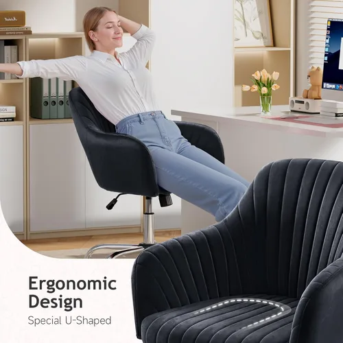 Miniatura 2 de Warmiehomy Silla de Escritorio de Terciopelo para Oficina en Casa, Silla de Trabajo Giratoria Ajustable Moderna, Sillas de Tocador para Mujeres