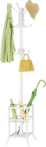Miniatura 10 de FAVOOSTY Perchero independiente, perchero con soporte para paraguas, árbol de metal con 12 ganchos, sombrero de ropa de árbol para entrada, pasillo
