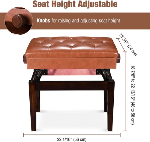 Miniatura 3 de AW Banco de piano ajustable con almacenamiento de madera marrón, taburete para teclado, asiento de cuero, silla Paino para piano, tienda de música