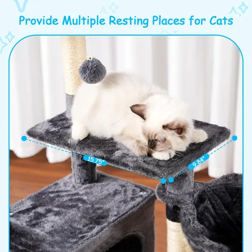 Miniatura 6 de Hey-brother Árbol para gatos, torre para gatos de 42.5 pulgadas para gatos de interior, condominio de felpa de varios niveles con poste rascador