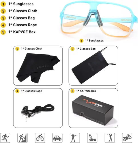 Miniatura 6 de KAPVOE Gafas de ciclismo fotocromáticas para hombres y mujeres, gafas de sol deportivas MTB para ciclismo, protección UV Azul transparente negro