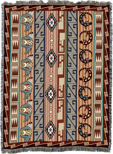 Miniatura 4 de Pure Country Weavers - Manta con fetiches - Inspirada en nativos americanos del suroeste - Manta tejida de regalo, algodón, 72x54, fabricada en EE.UU