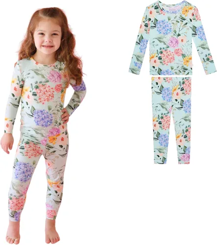 Miniatura 76 de Posh Peanut Pijamas para niñas, suaves, de viscosa de bambú para niños, pijamas a juego de manga larga para niñas