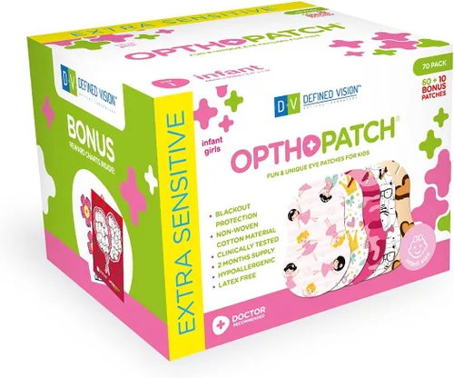 Opthopatch Parches oculares para bebés – Adhesivo extra sensible – Diseño para niñas [Serie II] – 70 unidades + 2 gráficos de recompensa