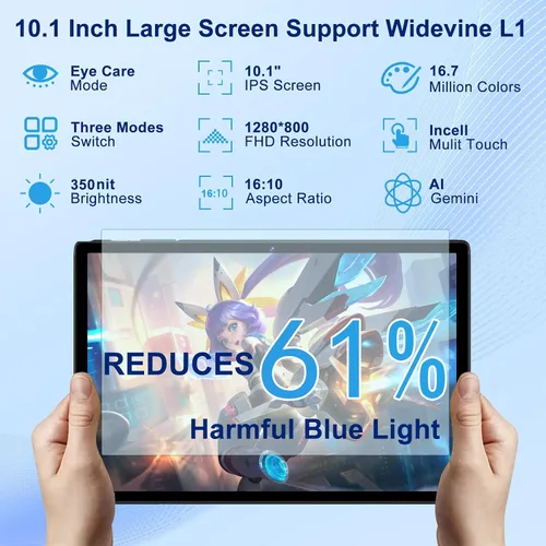 Miniatura 6 de Tablet Android 15 de 10.1 pulgadas con 30 GB de RAM 128 GB de ROM 1 TB de expansión, con teclado y ratón, Octa-Core, 8000 mAh, pantalla HD IPS, WiFi