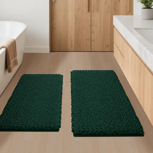 Miniatura 19 de ACCUMTEK - Juego de 2 alfombras de baño de lujo en color beige de 32"x20"+24"x17", alfombras de baño ultra suaves y gruesas absorbentes, alfombra