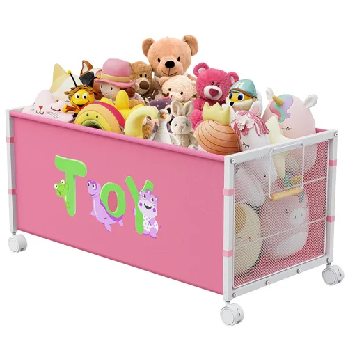 Caja de juguetes extra grande de 120 litros con ruedas y asa, 33.1 x 16.5 x 14.6 pulgadas, cofre grande de juguetes para niños y niñas, organizador