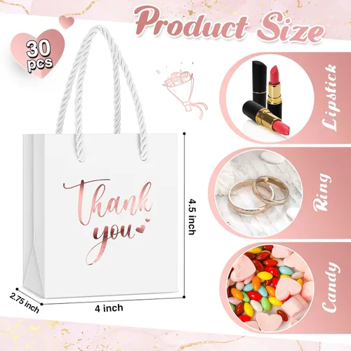 Miniatura 3 de Honoson 30 mini bolsas de regalo con asa de 4 x 2.75 x 4.5 pulgadas, pequeña bolsa de agradecimiento de papel de aluminio para boda, baby shower