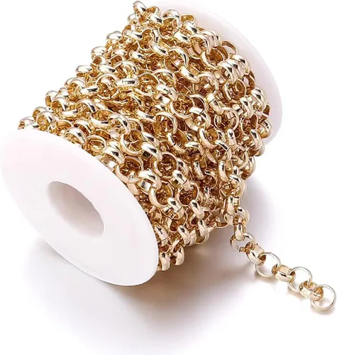 Miniatura 8 de N/C Cadenas de aluminio de 15 pies de eslabones de perlas de imitación, cadena de eslabones trenzados, cadenas de cable cruzado con colgante