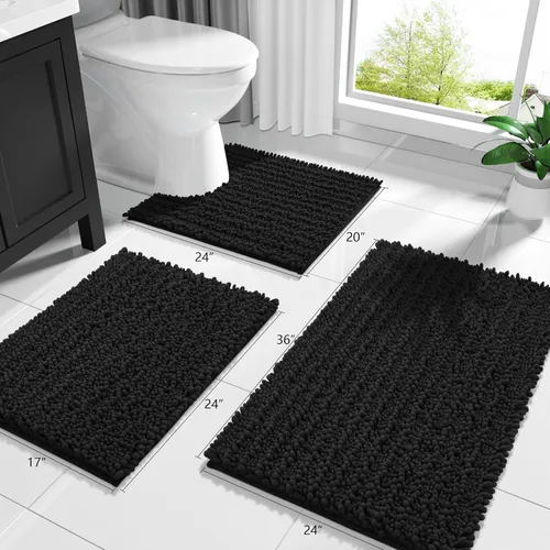 Miniatura 8 de Yimobra Alfombras de Baño Antideslizantes Lavables - Alfombra de Baño de Chenilla Ultra Suave Absorbente, Alfombra Peluda de Secado Rápido para Negro